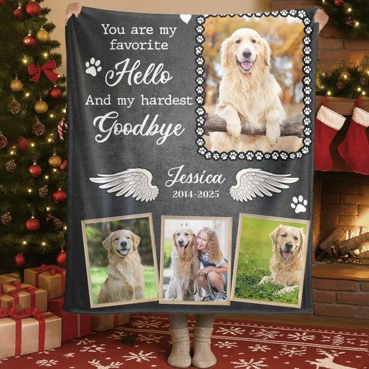 Personalized Blankets Blanket Custom KNT / White / 30x40in / 76x101cm You Are My Favorite Hello And My Hardest Goodbye – Personalized Angel Dog Memorial Photo Custom Blanket