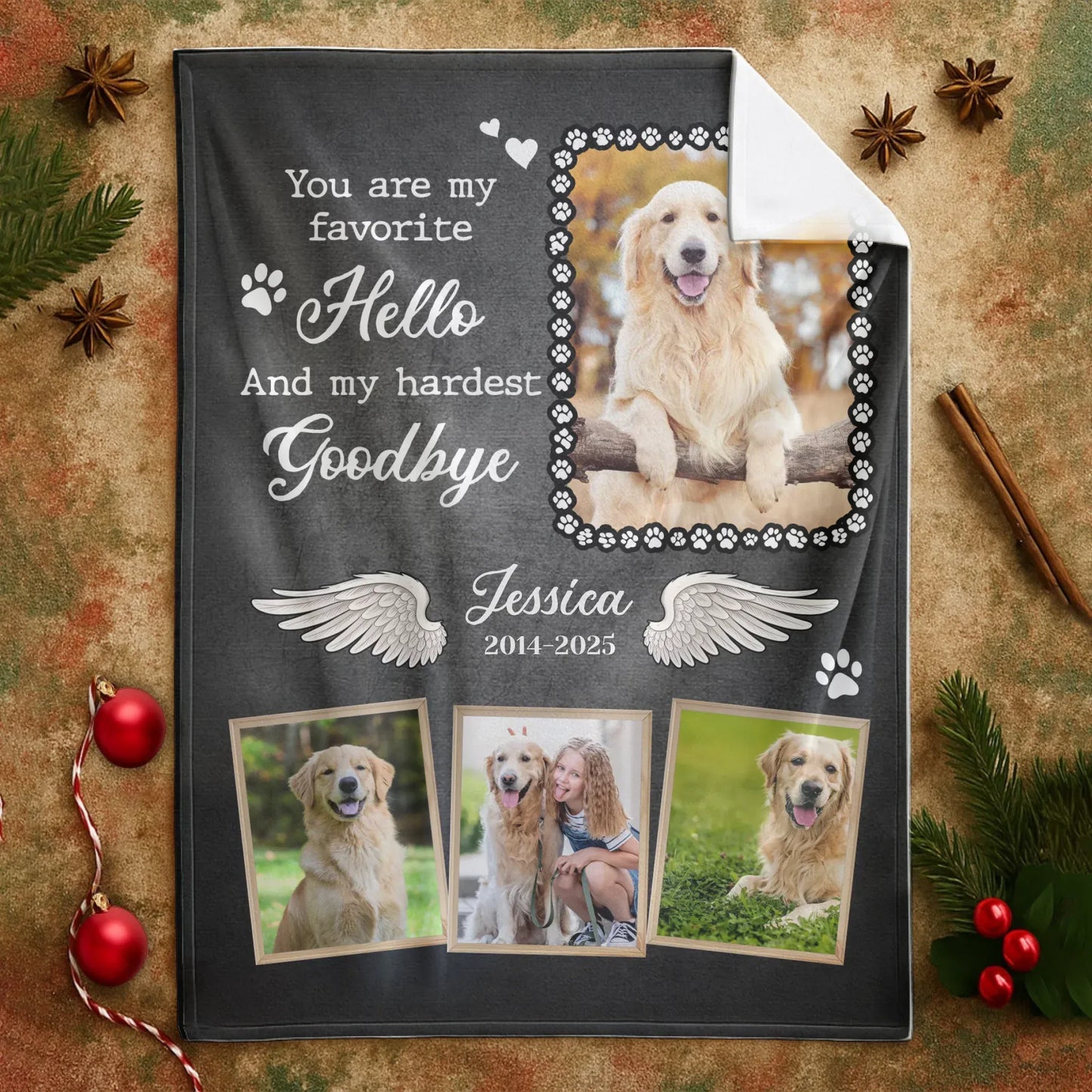 Personalized Blankets You Are My Favorite Hello And My Hardest Goodbye – Personalized Angel Dog Memorial Photo Custom Blanket