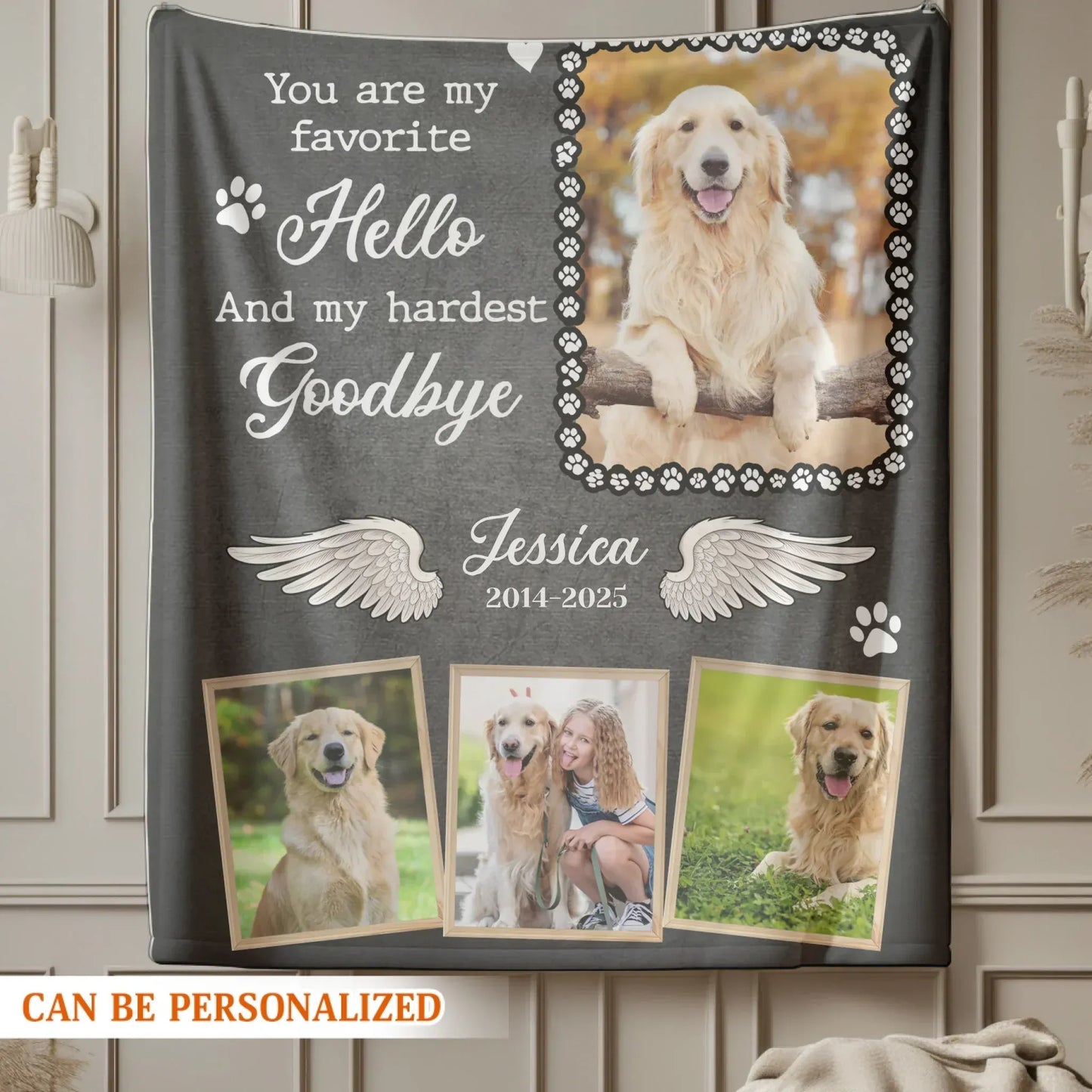 Personalized Blankets You Are My Favorite Hello And My Hardest Goodbye – Personalized Angel Dog Memorial Photo Custom Blanket