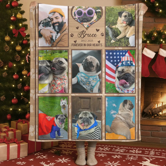 Personalized Blankets Blanket Custom KNT / White / 30x40in / 76x101cm Forever In Our Hearts – Personalized Dog Memorial Photo Collage Custom Blanket