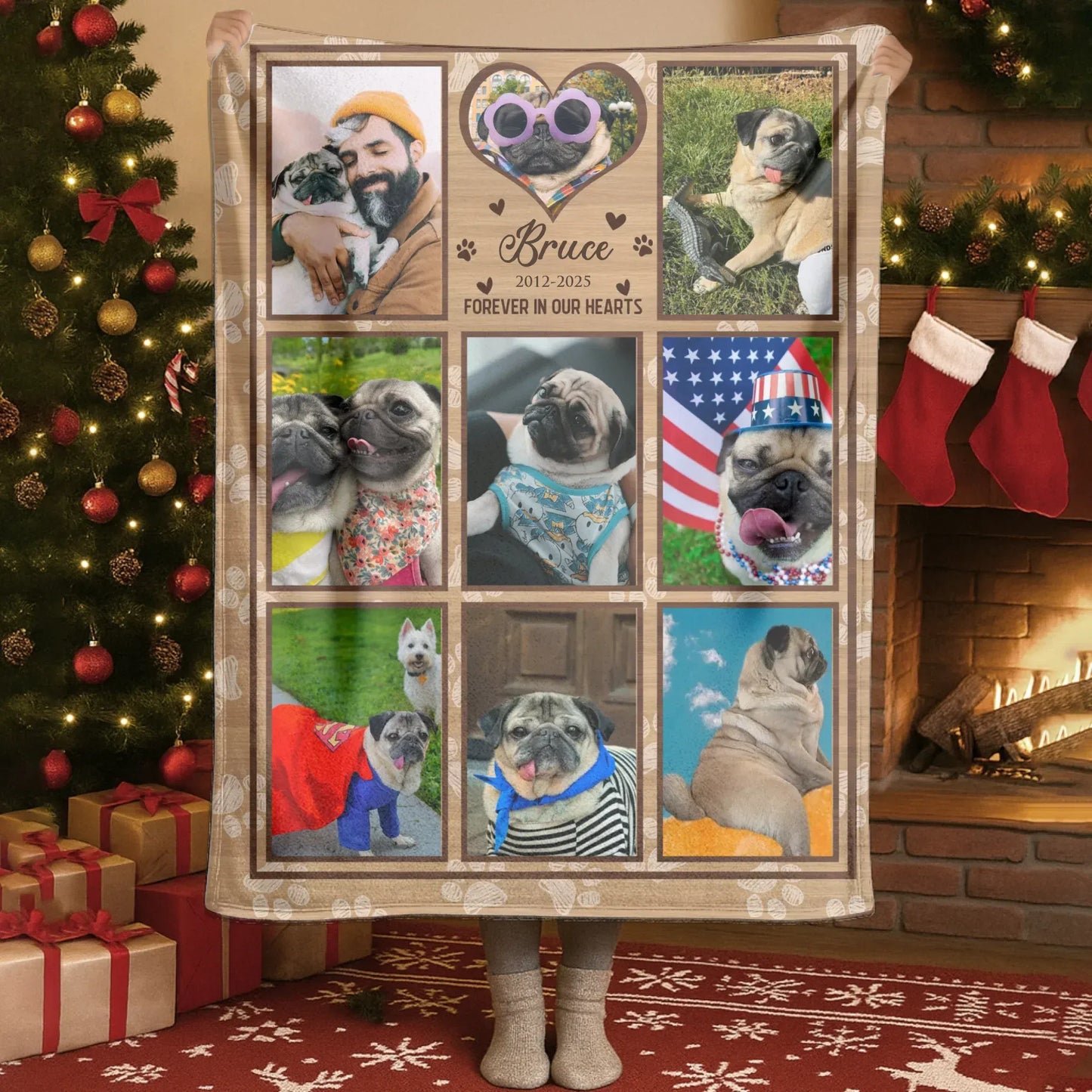 Personalized Blankets Forever In Our Hearts – Personalized Dog Memorial Photo Collage Custom Blanket