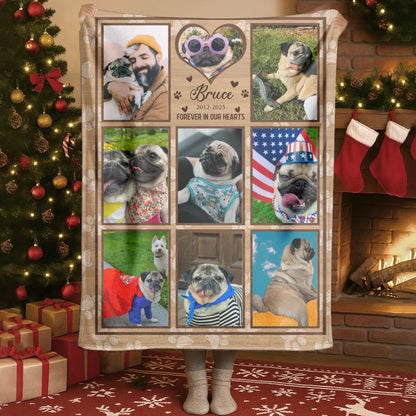 Personalized Blankets Forever In Our Hearts – Personalized Dog Memorial Photo Collage Custom Blanket