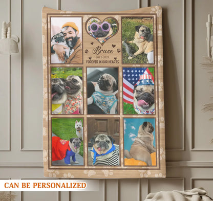Personalized Blankets Forever In Our Hearts – Personalized Dog Memorial Photo Collage Custom Blanket