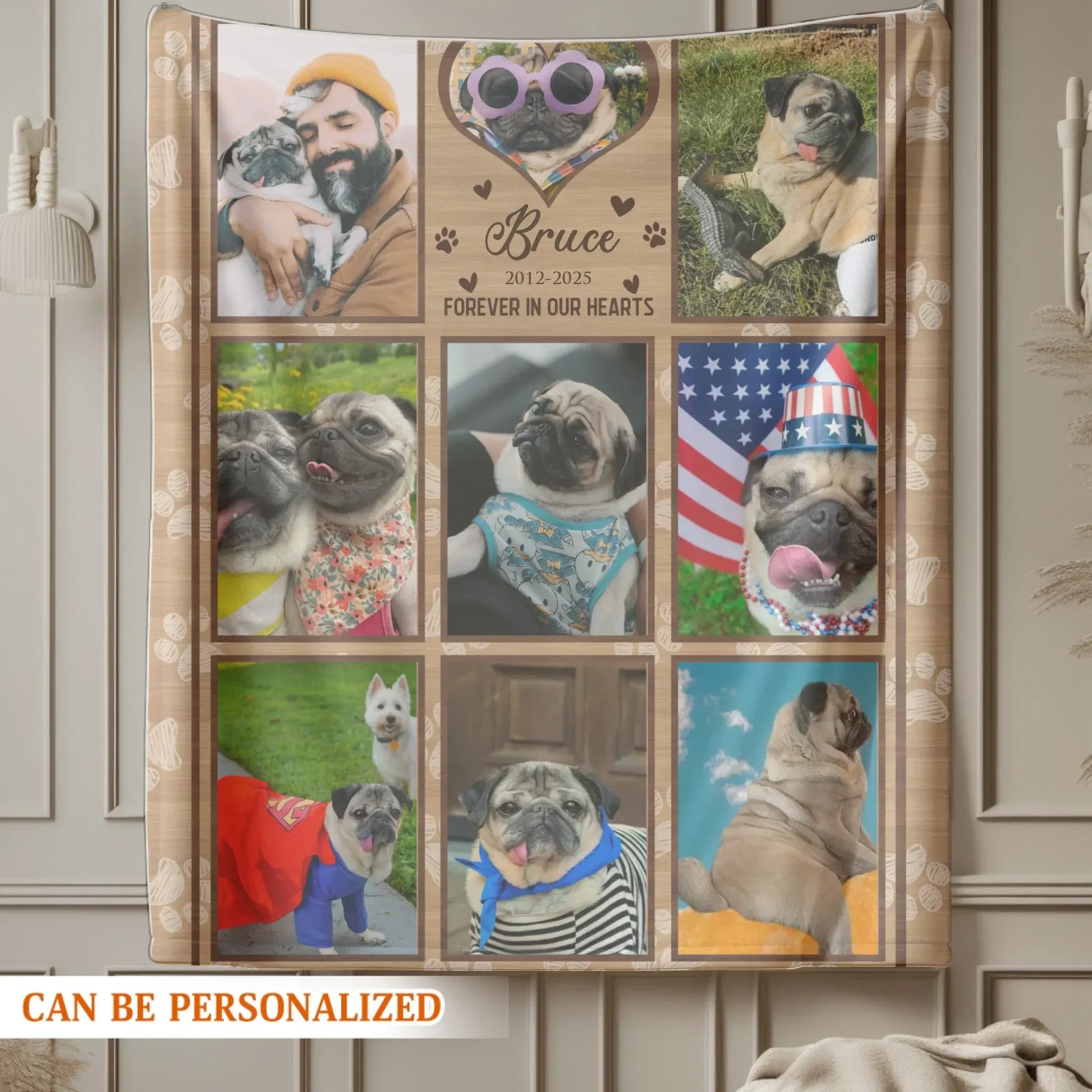Personalized Blankets Forever In Our Hearts – Personalized Dog Memorial Photo Collage Custom Blanket