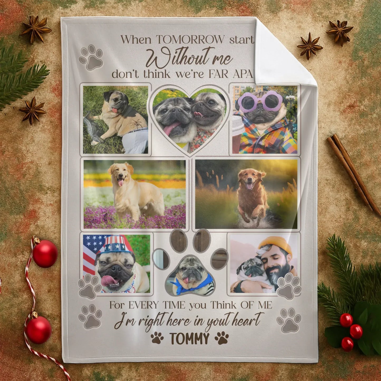 Personalized Blankets When Tomorrow Starts Without Me – Personalized Pet Loss 7-Photo Name Custom Blanket