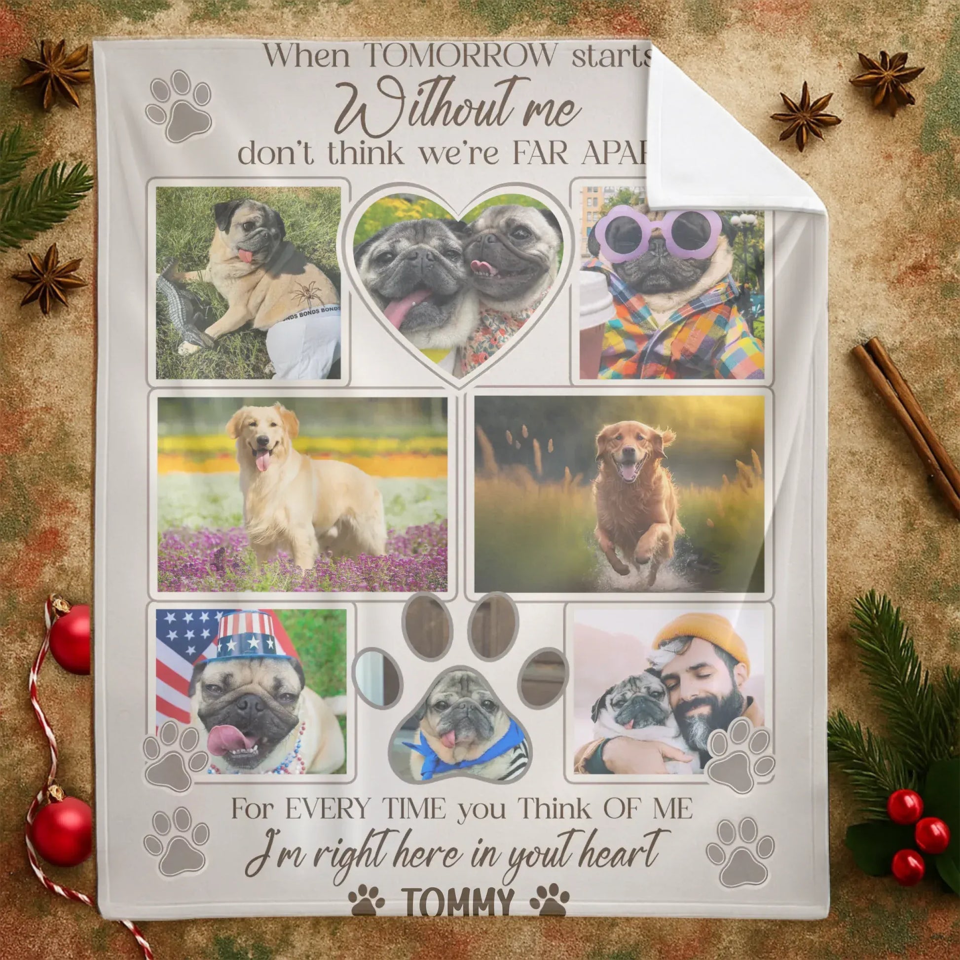 Personalized Blankets When Tomorrow Starts Without Me – Personalized Pet Loss 7-Photo Name Custom Blanket