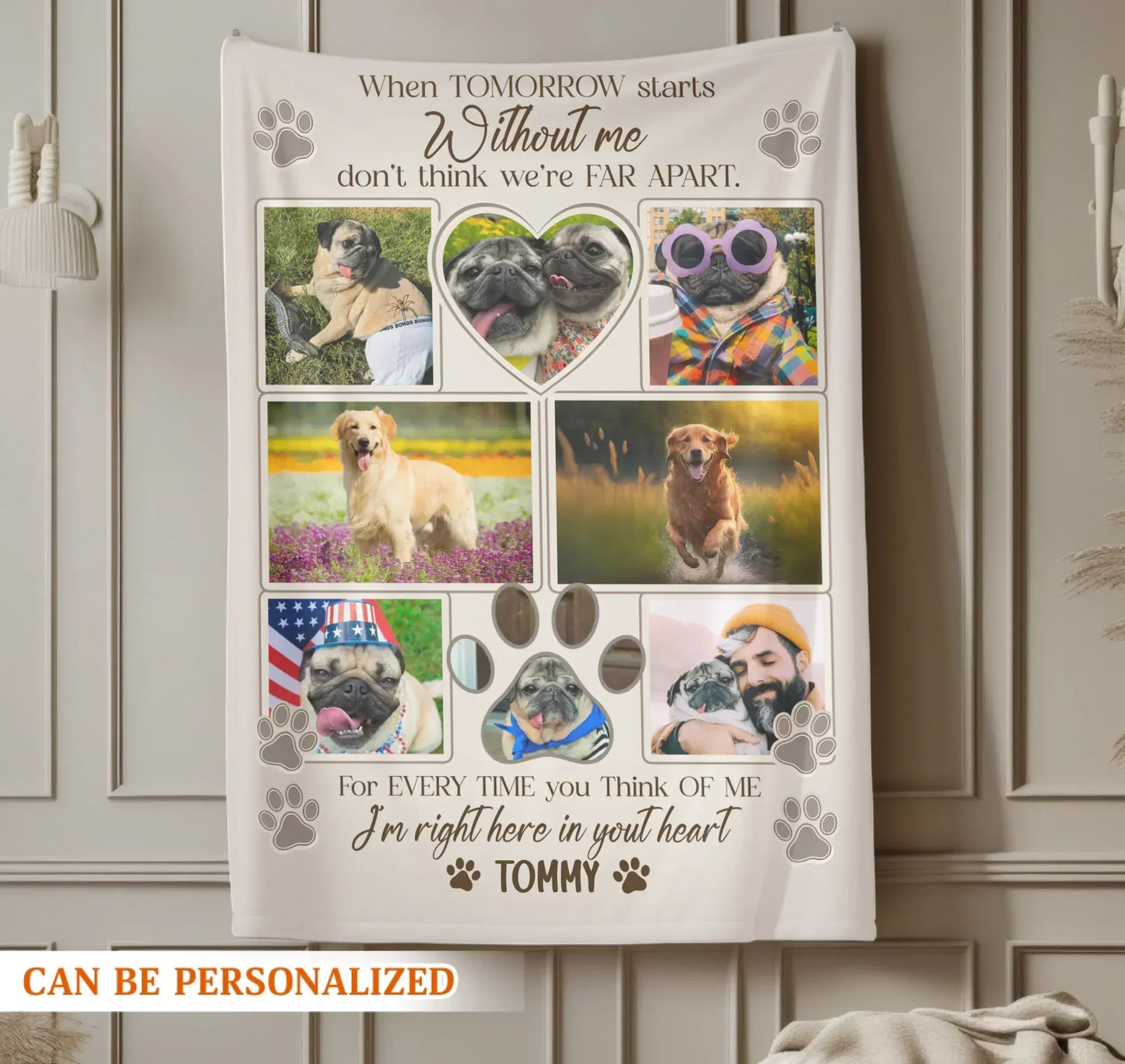 Personalized Blankets When Tomorrow Starts Without Me – Personalized Pet Loss 7-Photo Name Custom Blanket