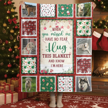 Personalized Blankets Blanket Custom KNT / White / 30x40in / 76x101cm Hug This Blanket And Know I'm Here - Personalized Pet Memorial Photo Grid Christmas Custom Blanket