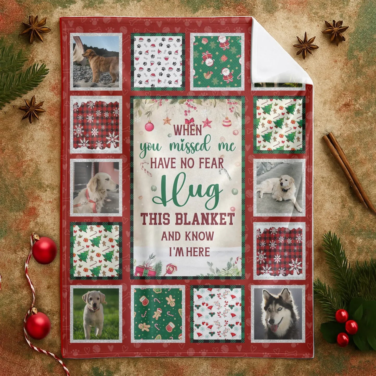 Personalized Blankets Hug This Blanket And Know I'm Here - Personalized Pet Memorial Photo Grid Christmas Custom Blanket