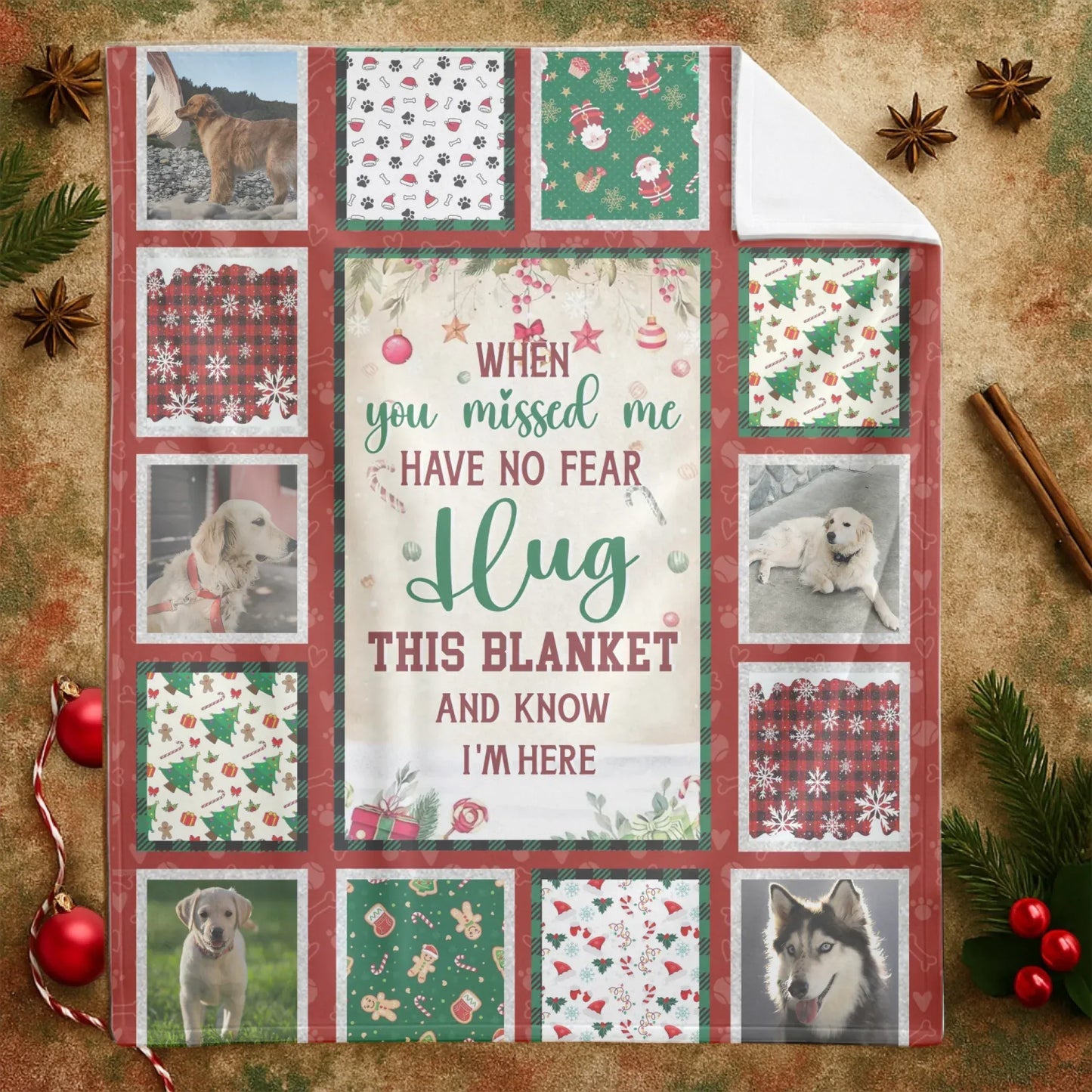 Personalized Blankets Hug This Blanket And Know I'm Here - Personalized Pet Memorial Photo Grid Christmas Custom Blanket