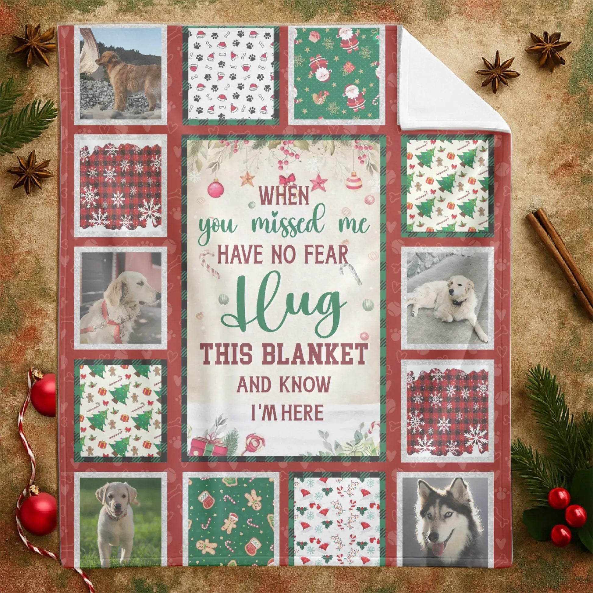 Personalized Blankets Hug This Blanket And Know I'm Here - Personalized Pet Memorial Photo Grid Christmas Custom Blanket