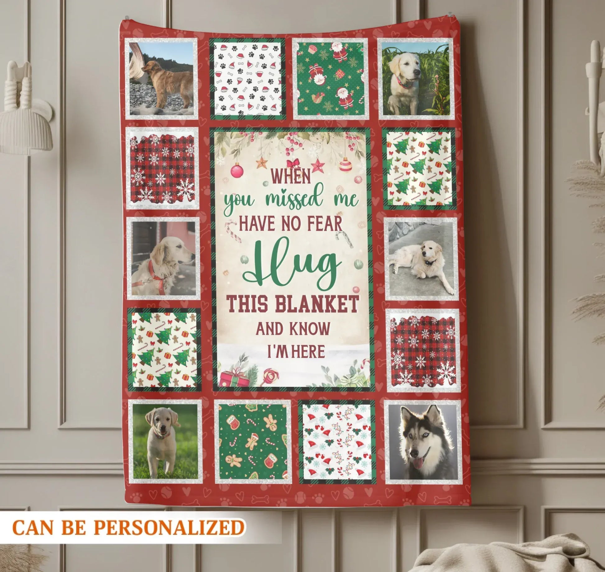 Personalized Blankets Hug This Blanket And Know I'm Here - Personalized Pet Memorial Photo Grid Christmas Custom Blanket