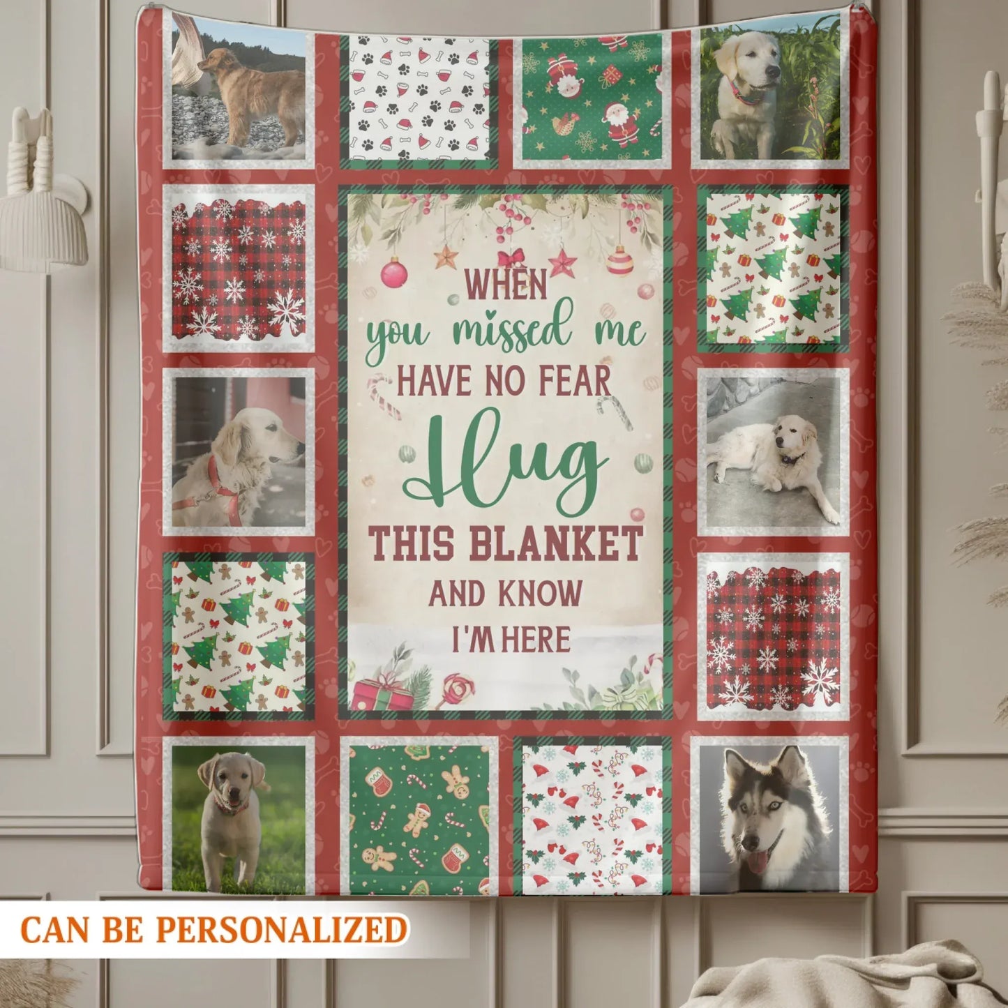 Personalized Blankets Hug This Blanket And Know I'm Here - Personalized Pet Memorial Photo Grid Christmas Custom Blanket