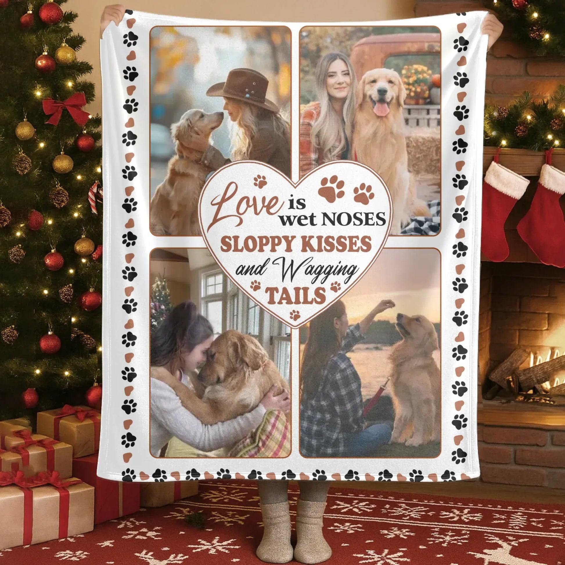 Personalized Blankets Blanket Custom KNT / White / 30x40in / 76x101cm Love Is Wet Noses And Wagging Tails – Personalized Dog Owner Photo Custom Blanket