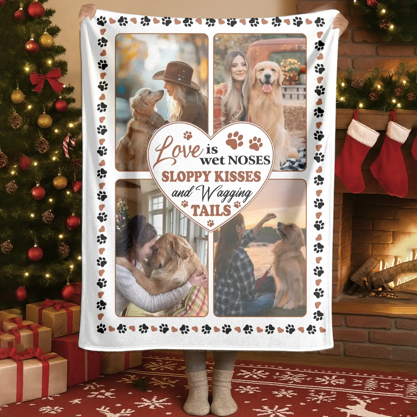 Personalized Blankets Love Is Wet Noses And Wagging Tails – Personalized Dog Owner Photo Custom Blanket