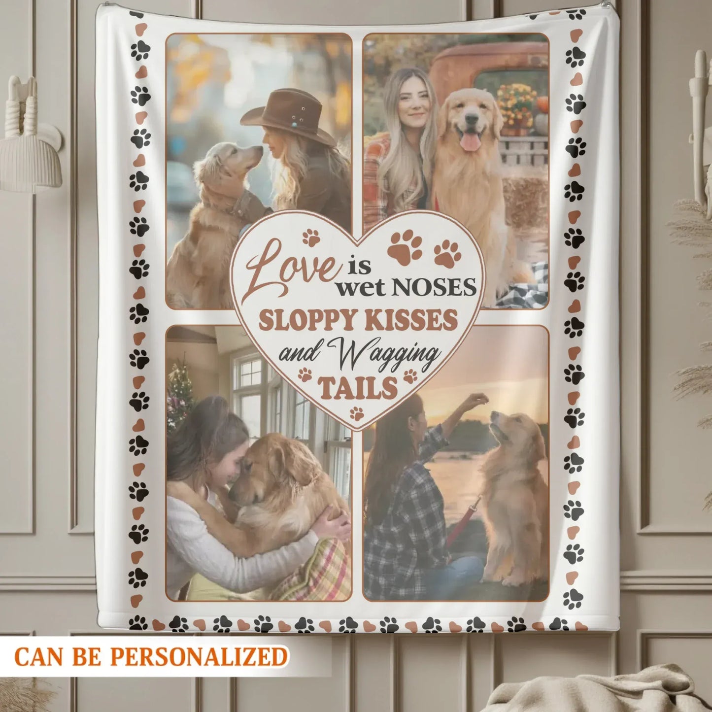 Personalized Blankets Love Is Wet Noses And Wagging Tails – Personalized Dog Owner Photo Custom Blanket