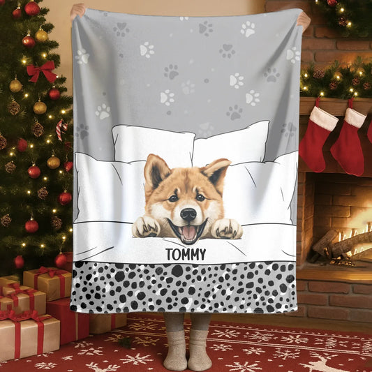 Personalized Blankets Blanket Custom KNT / White / 30x40in / 76x101cm Dog Snuggling In Bed - Personalized Multiple Pet Name Blanket
