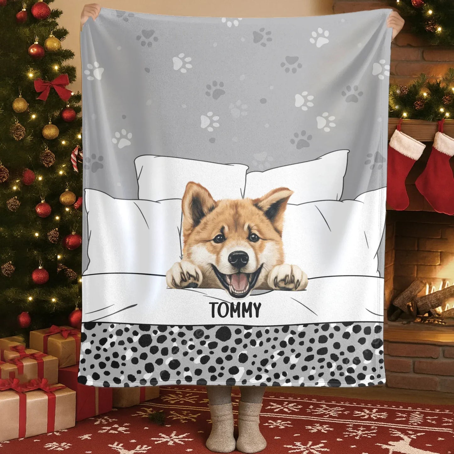 Personalized Blankets Blanket Custom KNT / White / 50x60in / 127x152cm Dog Snuggling In Bed - Personalized Multiple Pet Name Blanket
