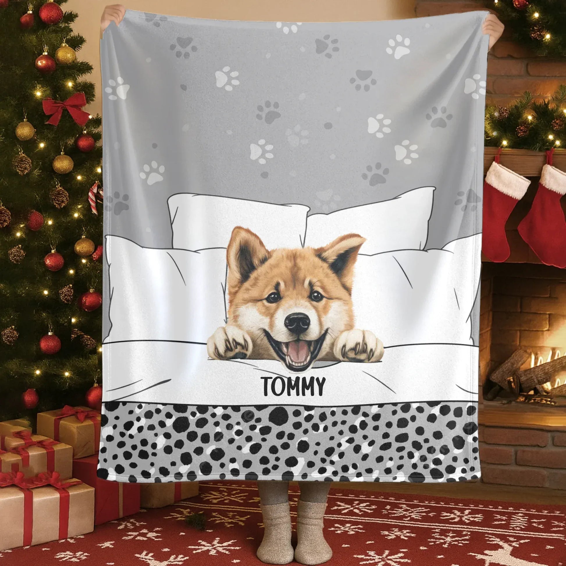 Personalized Blankets Blanket Custom KNT / White / 50x60in / 127x152cm Dog Snuggling In Bed - Personalized Multiple Pet Name Blanket