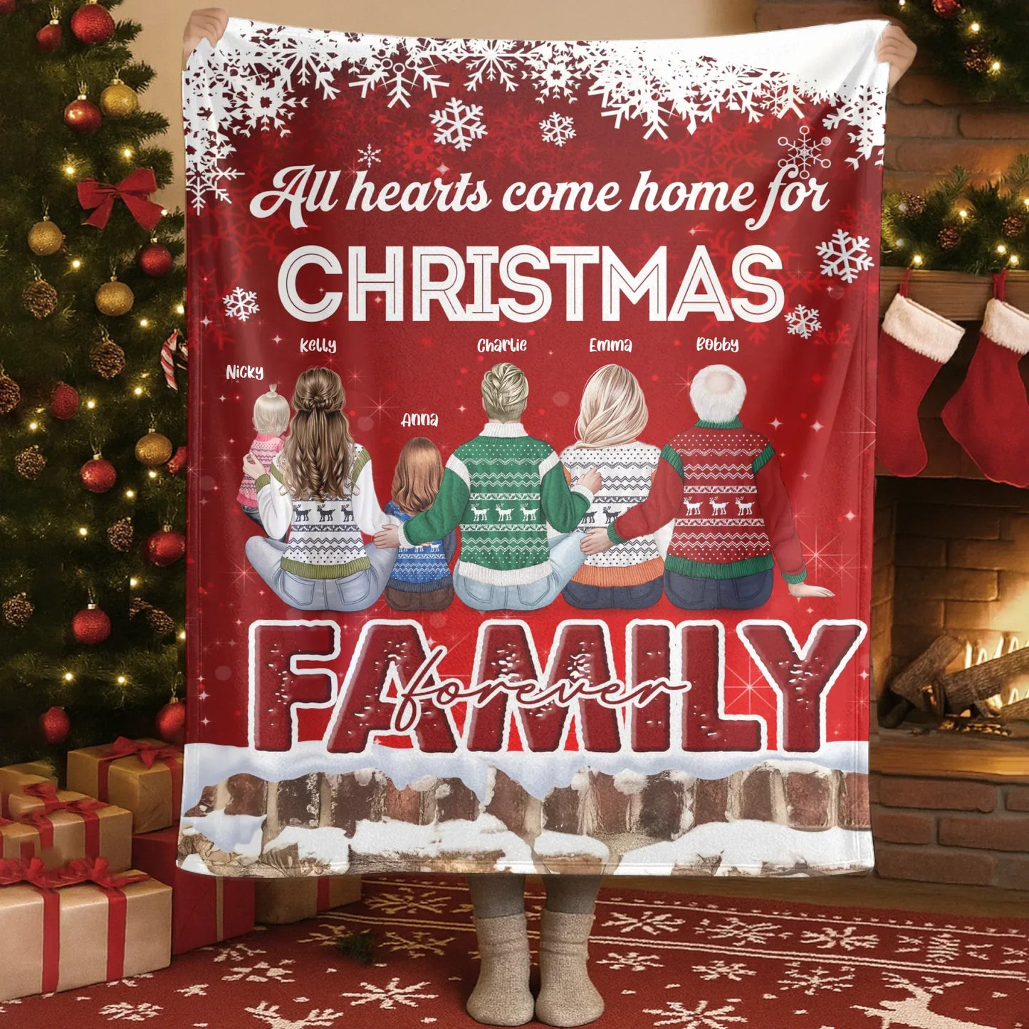 All Hearts Come For Christmas - Personalized Family Custom Blanket