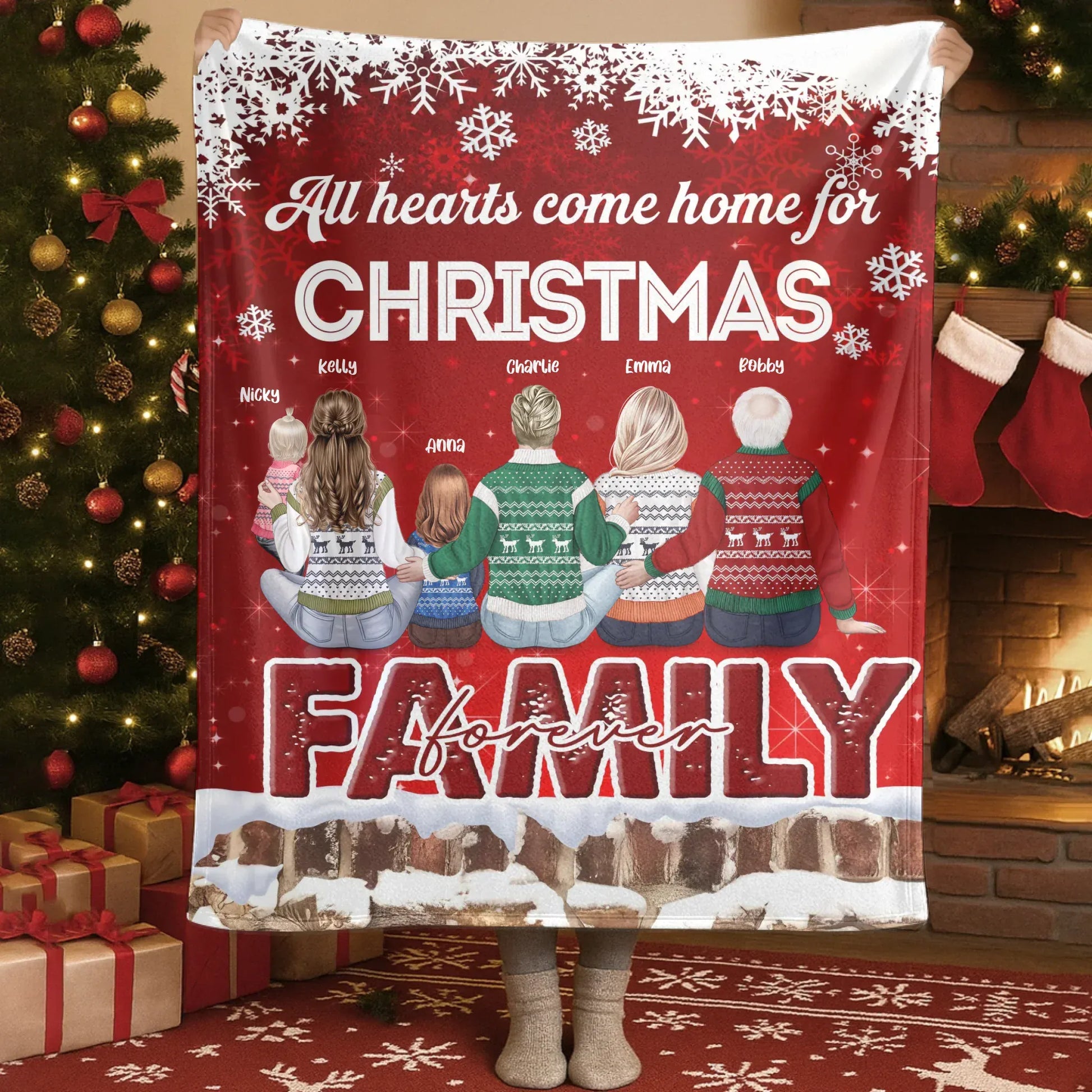 All Hearts Come For Christmas - Personalized Family Custom Blanket