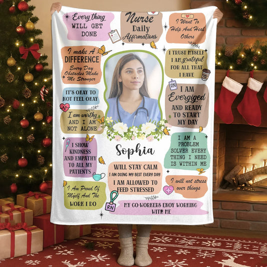 Blanket - Thanh Dang / White / 30x40in / 76x101cm I Show Kindness And Empathy To All My Patients - Personalized Nurse Photo Custom Blanket