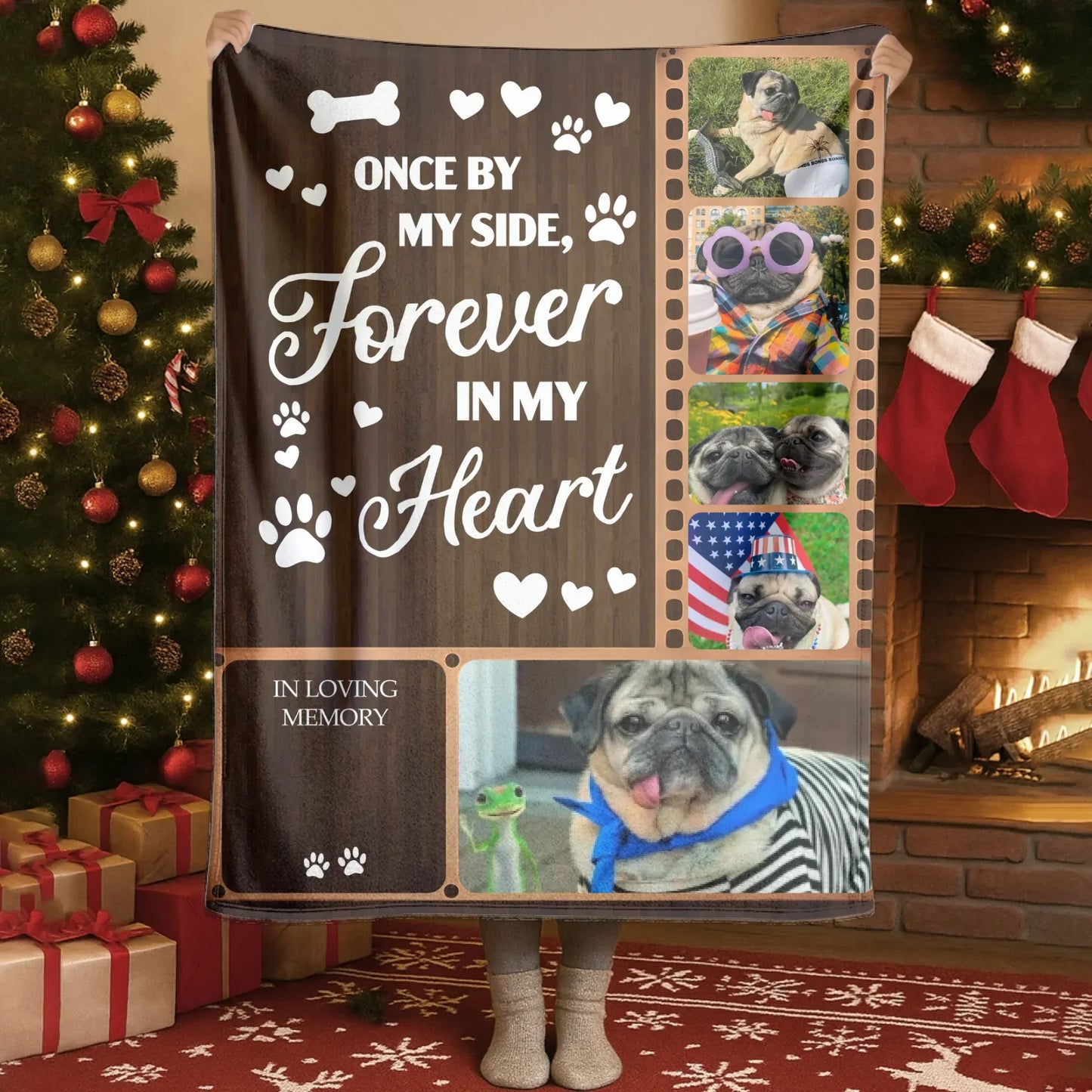 Custom Pet Memorial Blanket - Personalized Dog Memory Gift “Once By My Side Forever In My Heart”