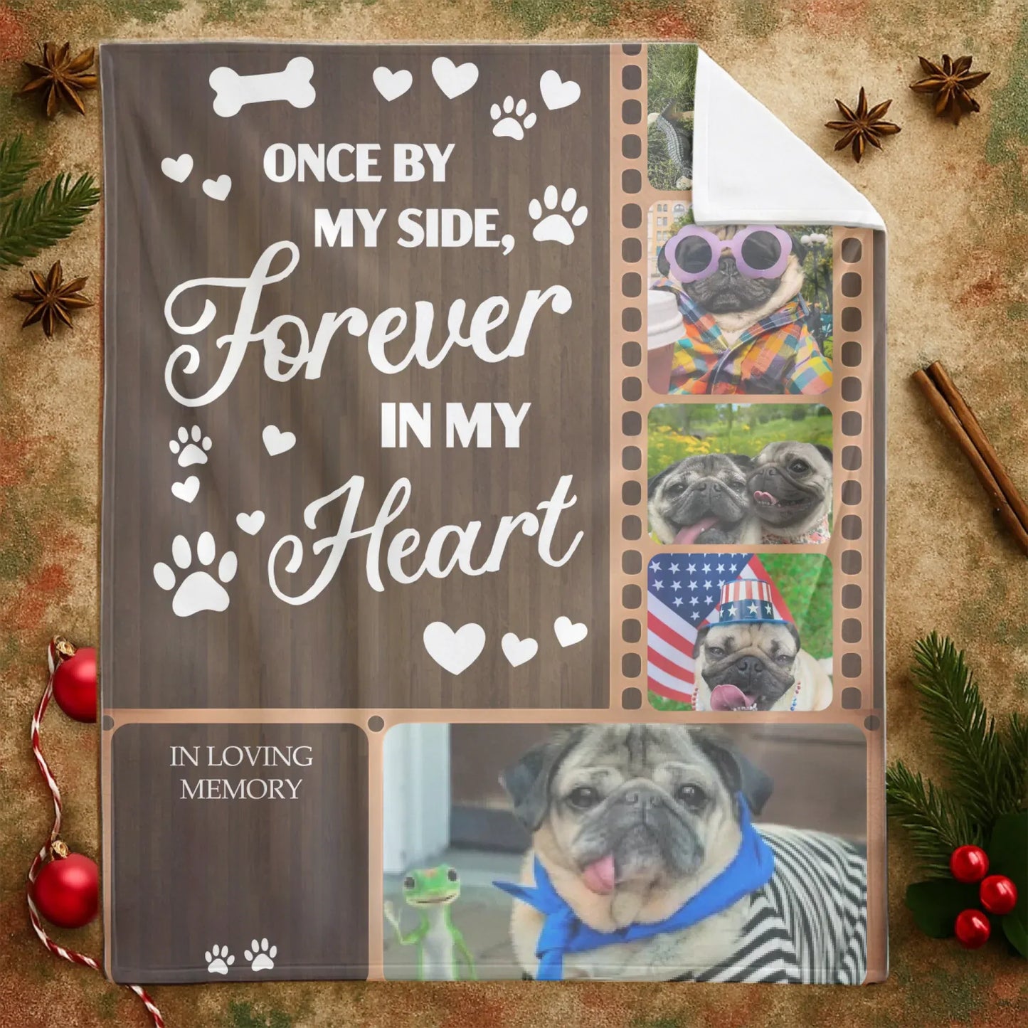 Custom Pet Memorial Blanket - Personalized Dog Memory Gift “Once By My Side Forever In My Heart”