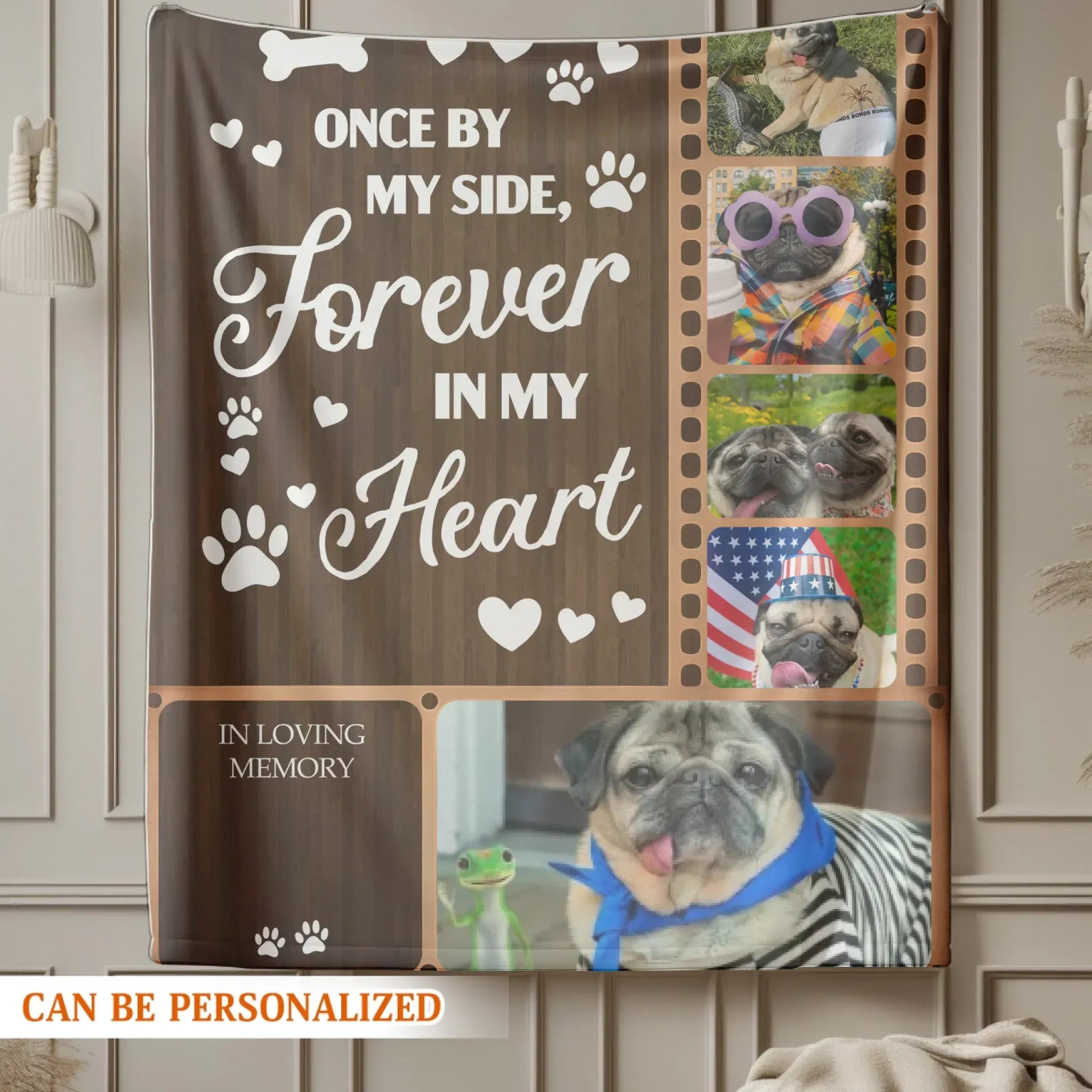 Custom Pet Memorial Blanket - Personalized Dog Memory Gift “Once By My Side Forever In My Heart”
