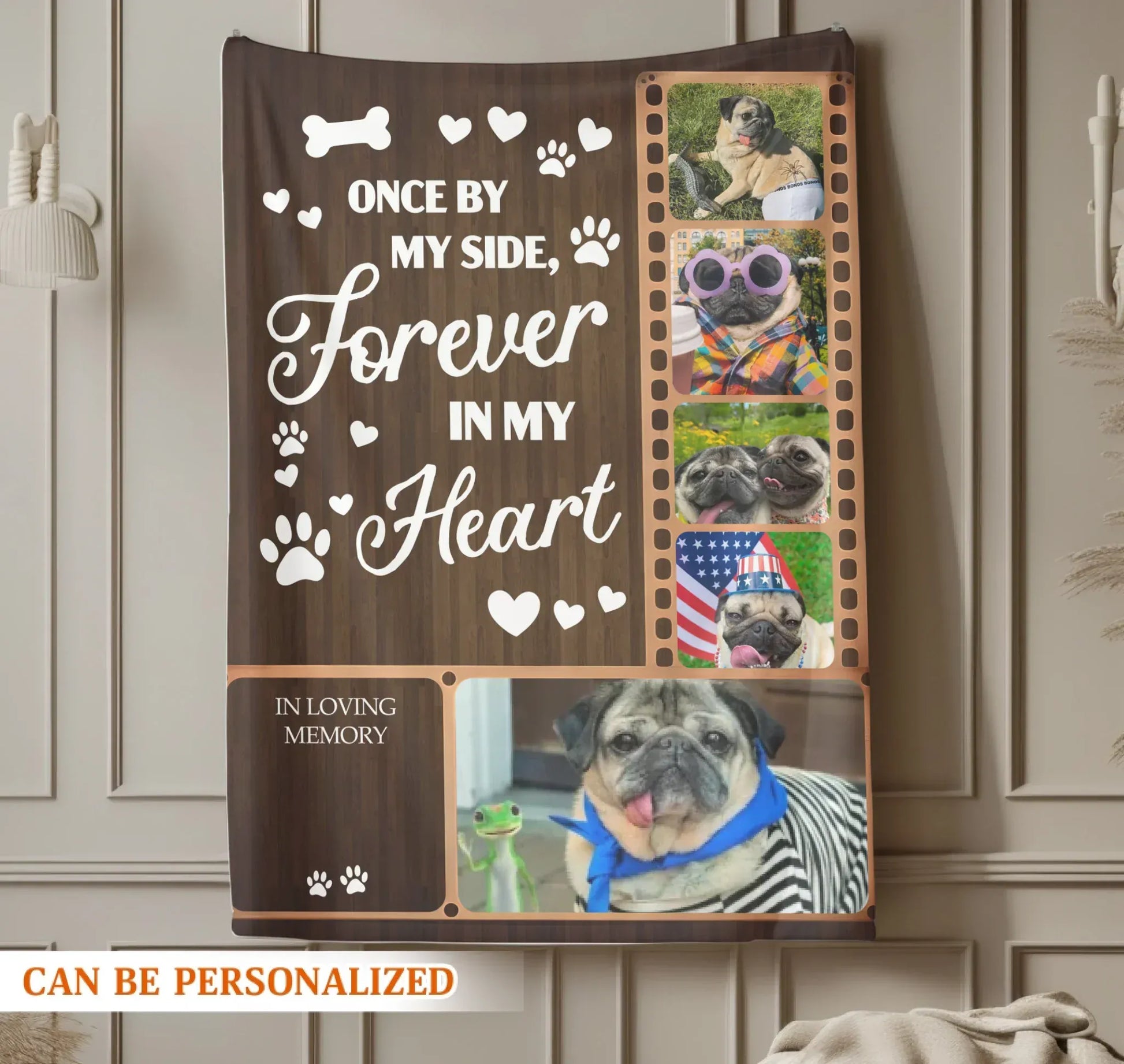 Custom Pet Memorial Blanket - Personalized Dog Memory Gift “Once By My Side Forever In My Heart”