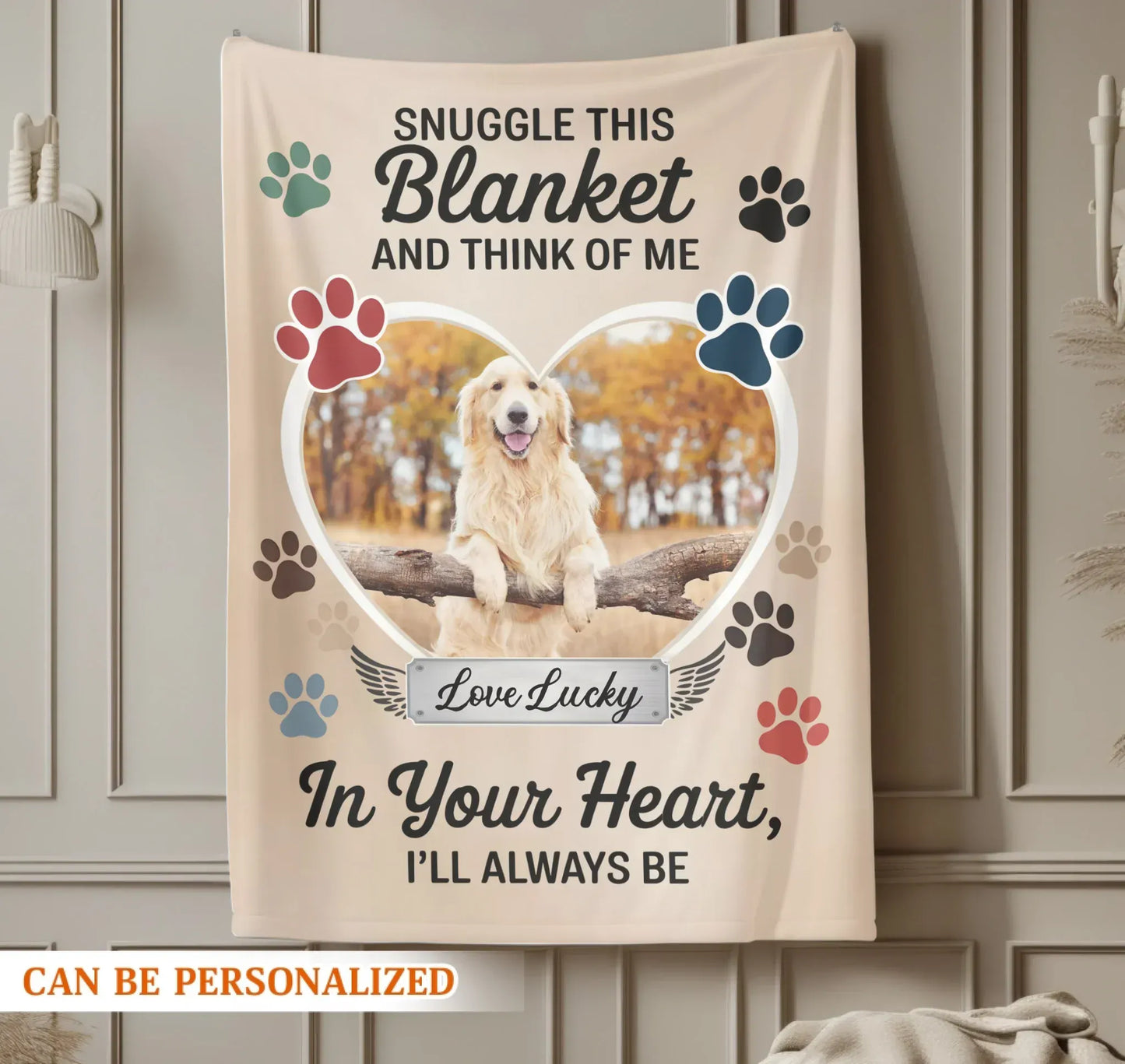 Snuggle This Blanket and Think Of Me - Personalized Dog Memorial Blanket