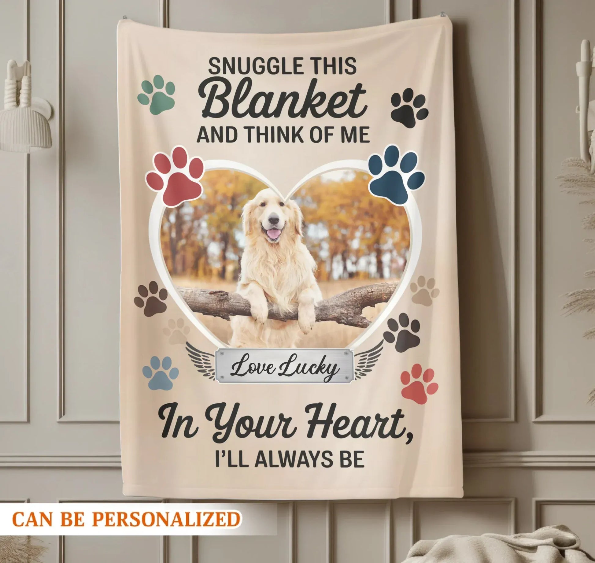 Snuggle This Blanket and Think Of Me - Personalized Dog Memorial Blanket
