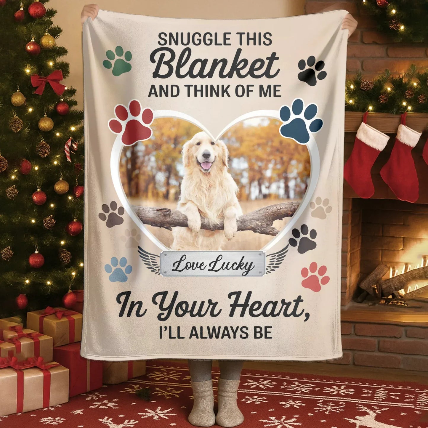 Snuggle This Blanket and Think Of Me - Personalized Dog Memorial Blanket
