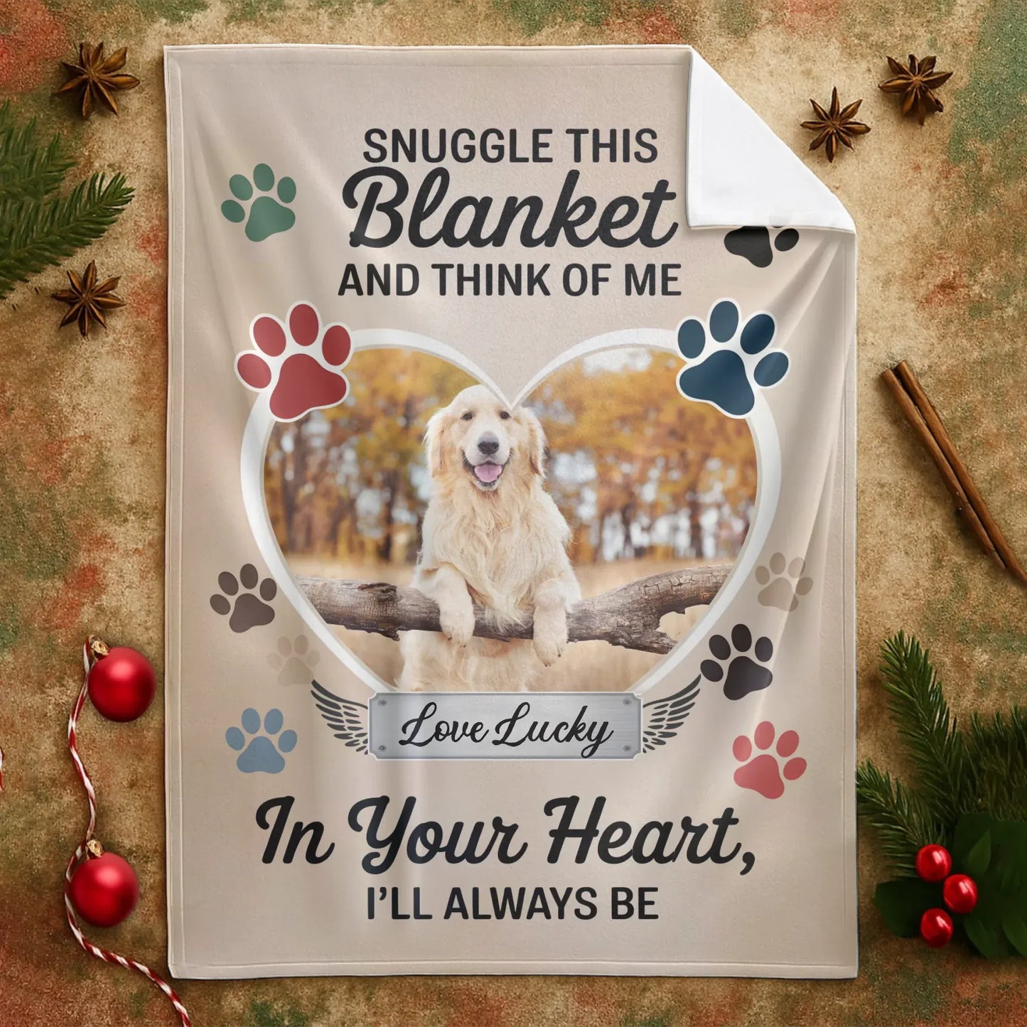 Snuggle This Blanket and Think Of Me - Personalized Dog Memorial Blanket