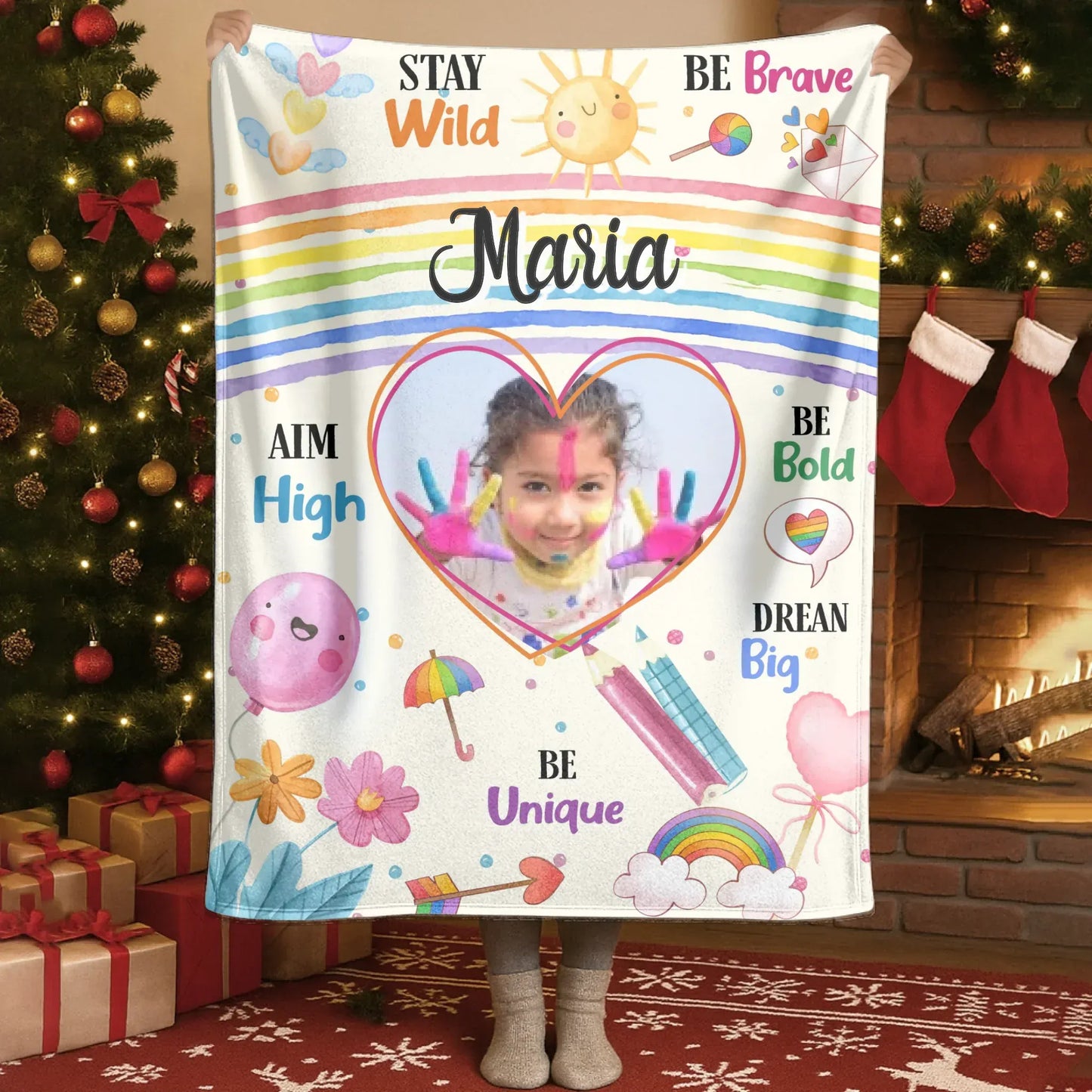 Be Brave Be Bold Be Unique - Personalized Photo Rainbow Kids Colorful Blanket