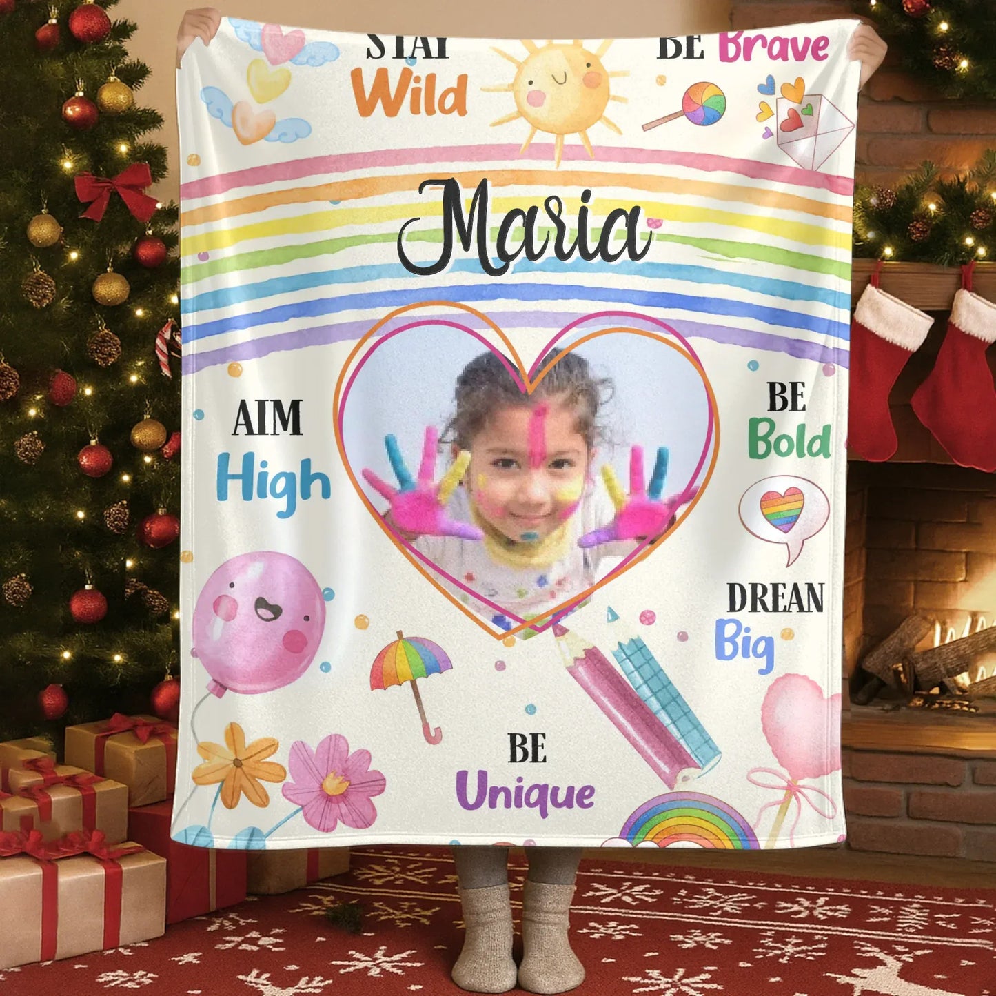 Blanket Custom KNT / White / 30x40in / 76x101cm Be Brave Be Bold Be Unique - Personalized Photo Rainbow Kids Colorful Blanket