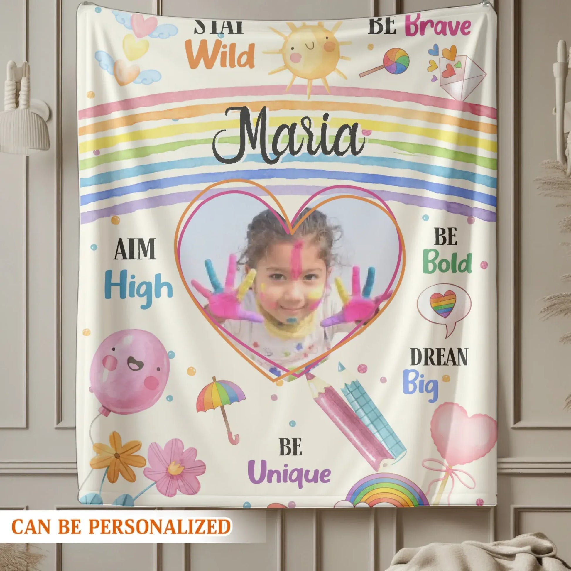 Be Brave Be Bold Be Unique - Personalized Photo Rainbow Kids Colorful Blanket