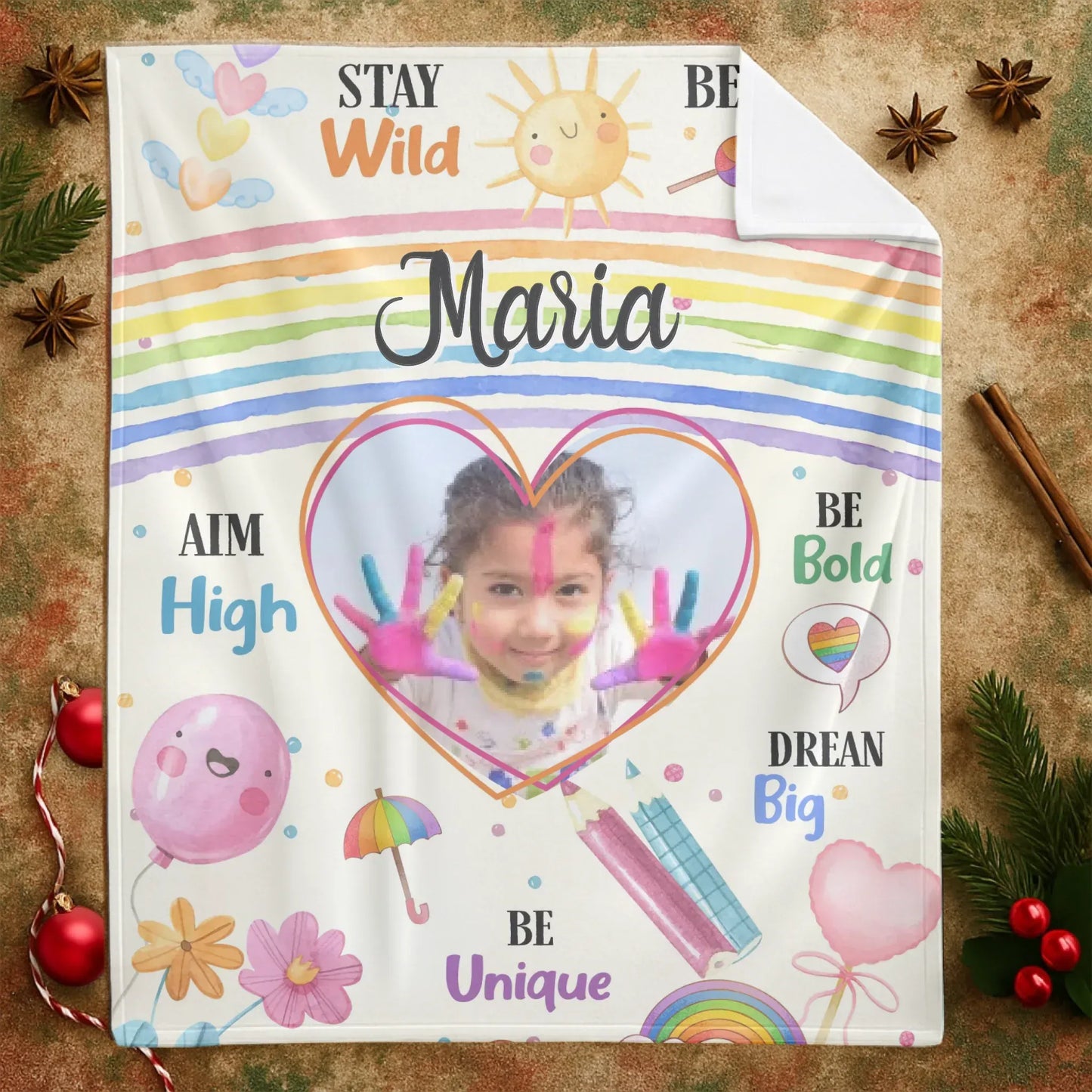 Be Brave Be Bold Be Unique - Personalized Photo Rainbow Kids Colorful Blanket