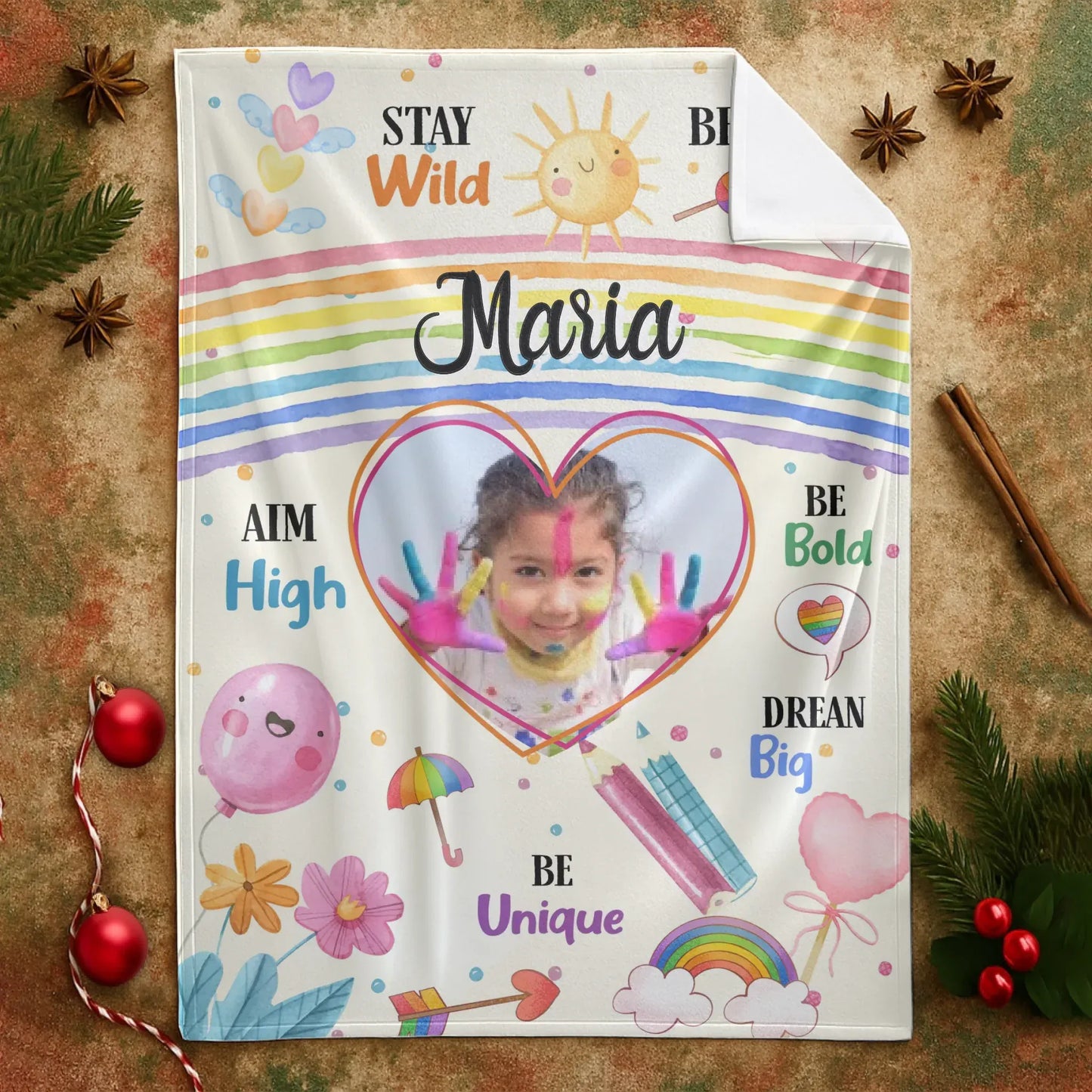 Be Brave Be Bold Be Unique - Personalized Photo Rainbow Kids Colorful Blanket