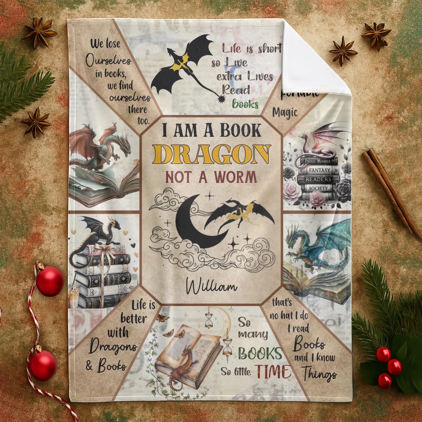 I Am A Book Dragon Not A Worm - Personalized Books Lover Custom Blanket