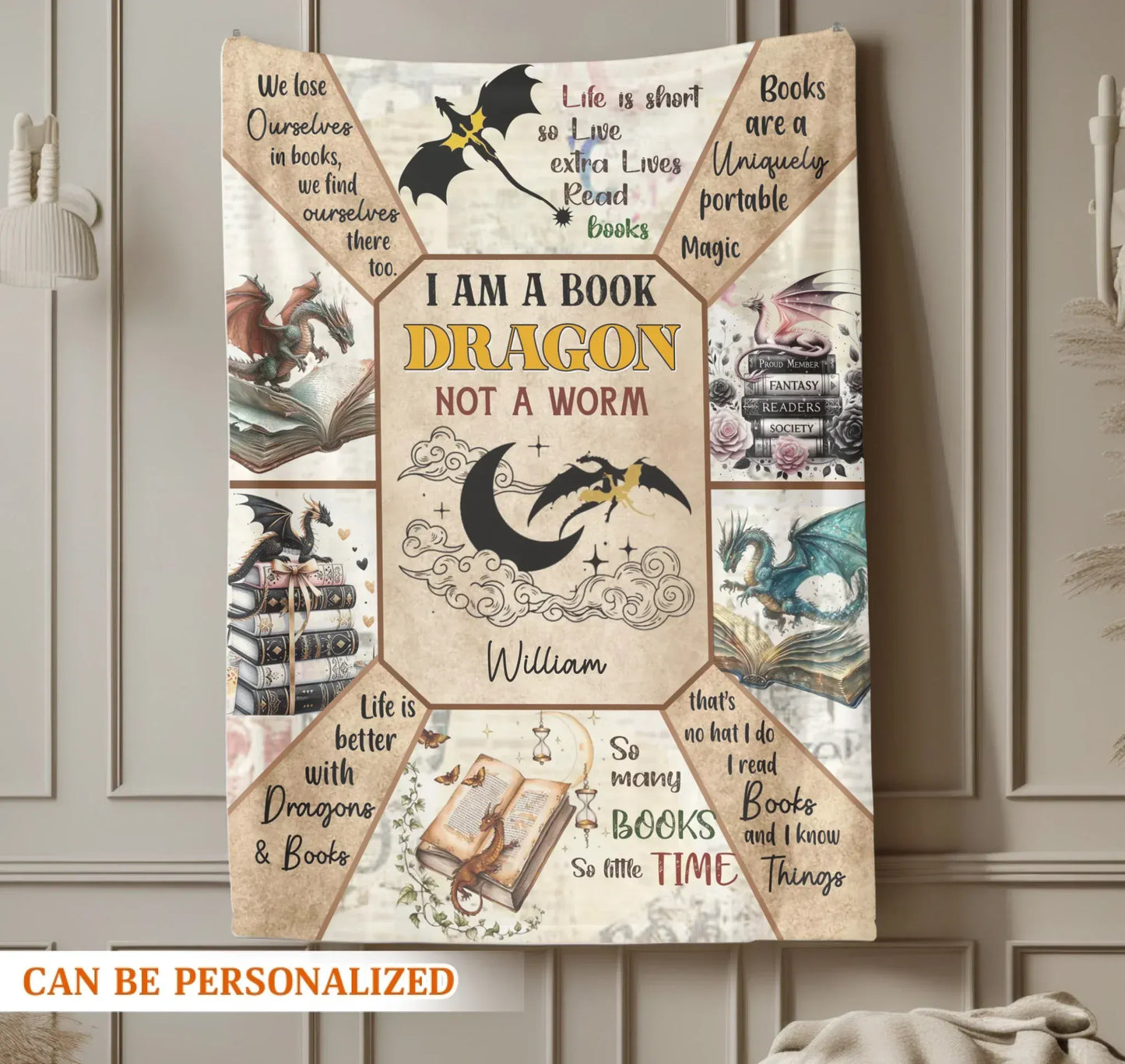 I Am A Book Dragon Not A Worm - Personalized Books Lover Custom Blanket