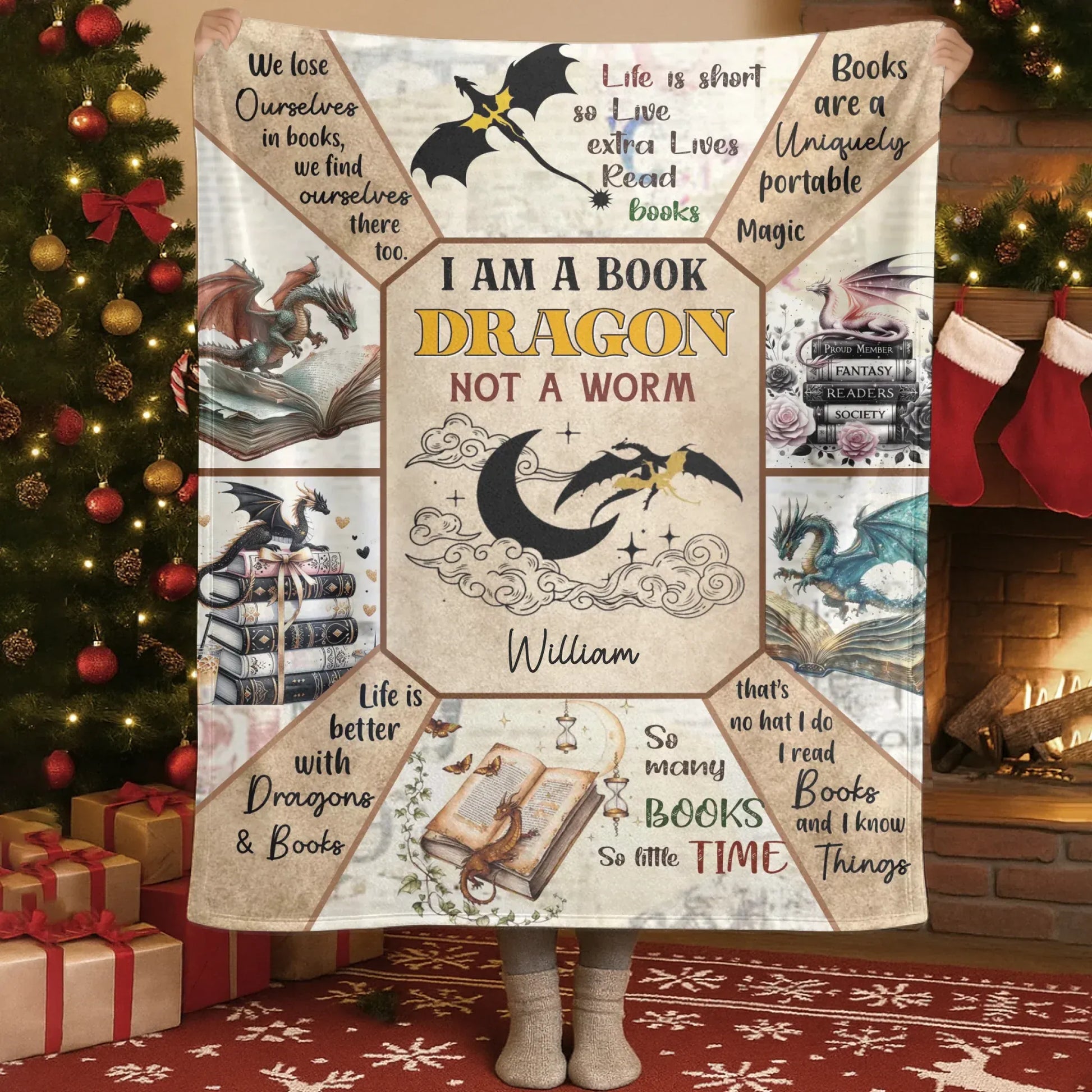 I Am A Book Dragon Not A Worm - Personalized Books Lover Custom Blanket