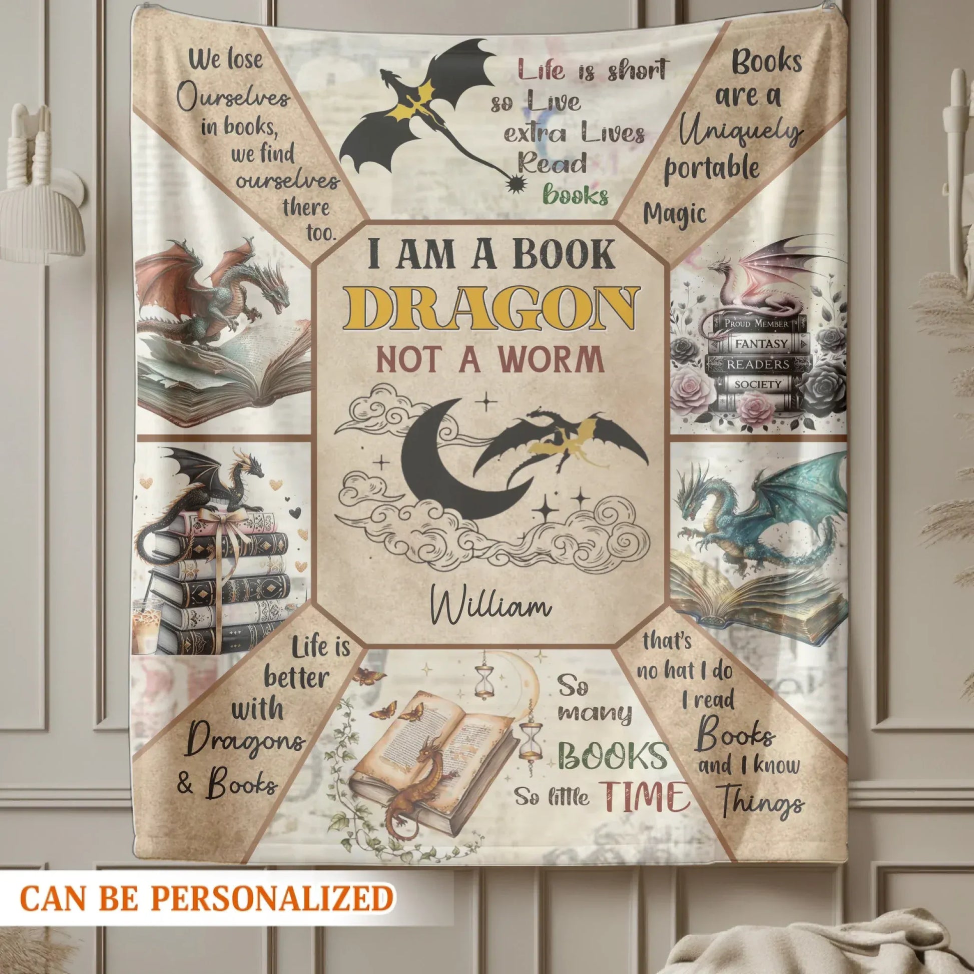 I Am A Book Dragon Not A Worm - Personalized Books Lover Custom Blanket