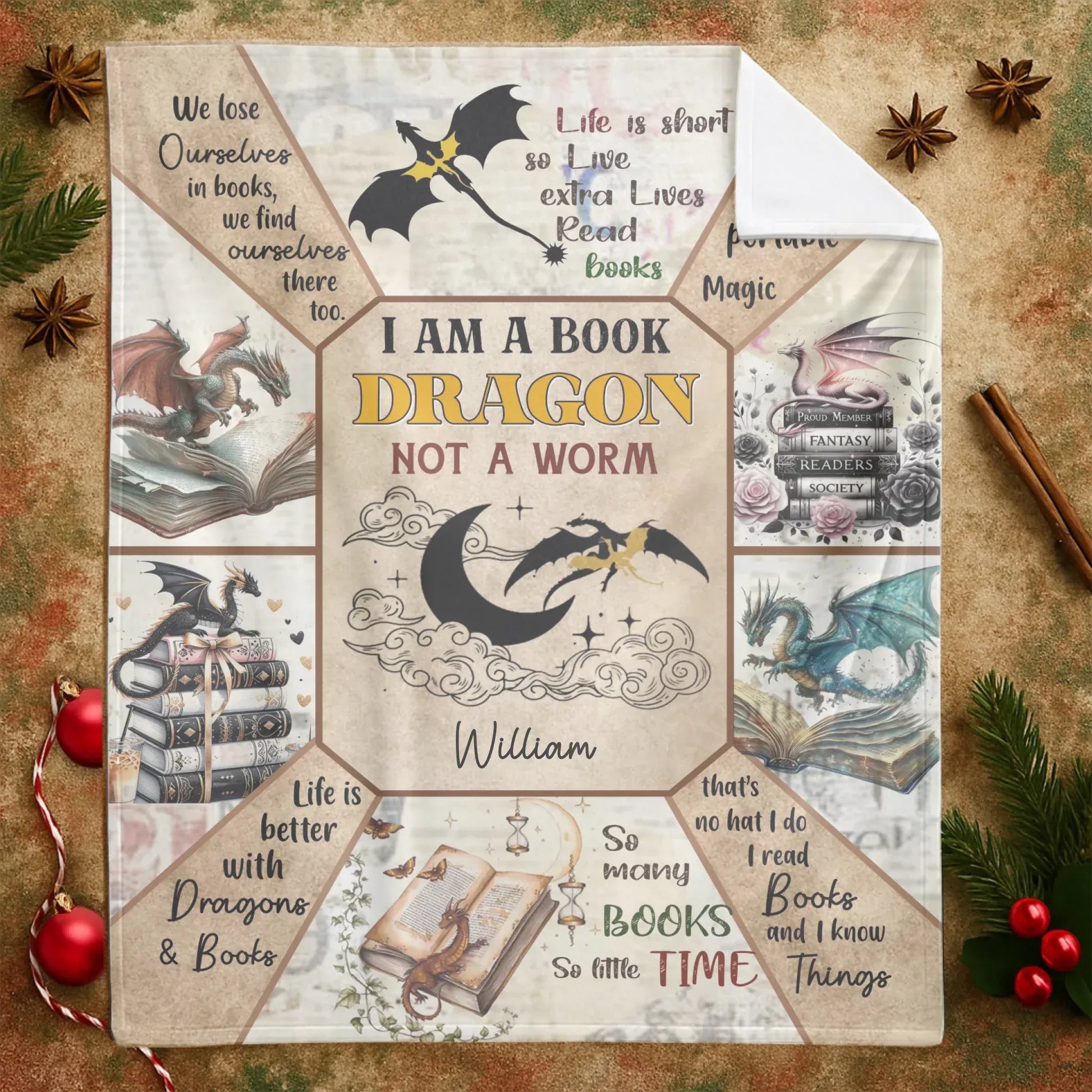 I Am A Book Dragon Not A Worm - Personalized Books Lover Custom Blanket