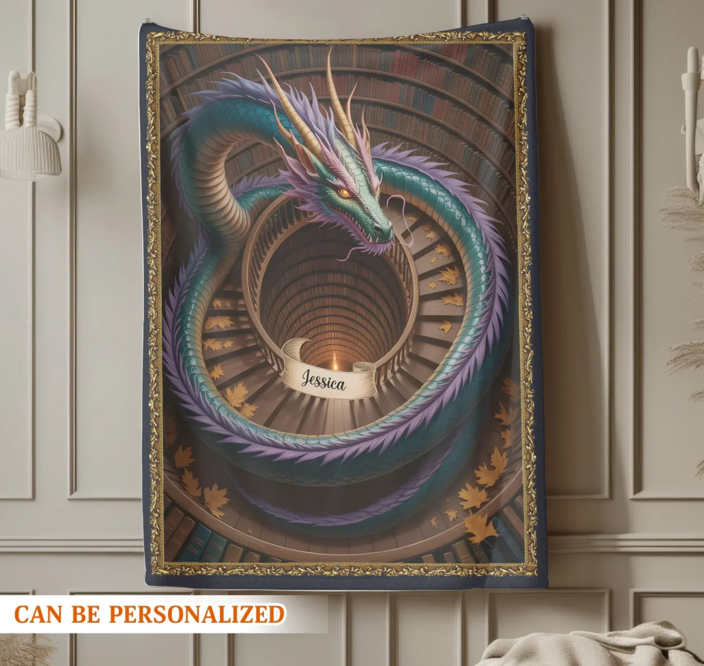 The mysterious Dragon In The Ancient Library - Personalized Books Lovers Custom Blanket