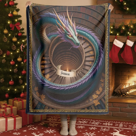 Blanket - Thanh Dang / White / 30x40in / 76x101cm The mysterious Dragon In The Ancient Library - Personalized Books Lovers Custom Blanket