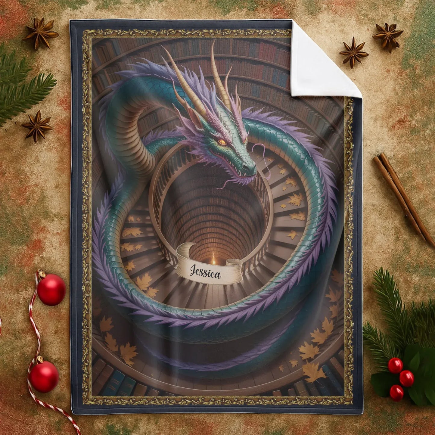 The mysterious Dragon In The Ancient Library - Personalized Books Lovers Custom Blanket