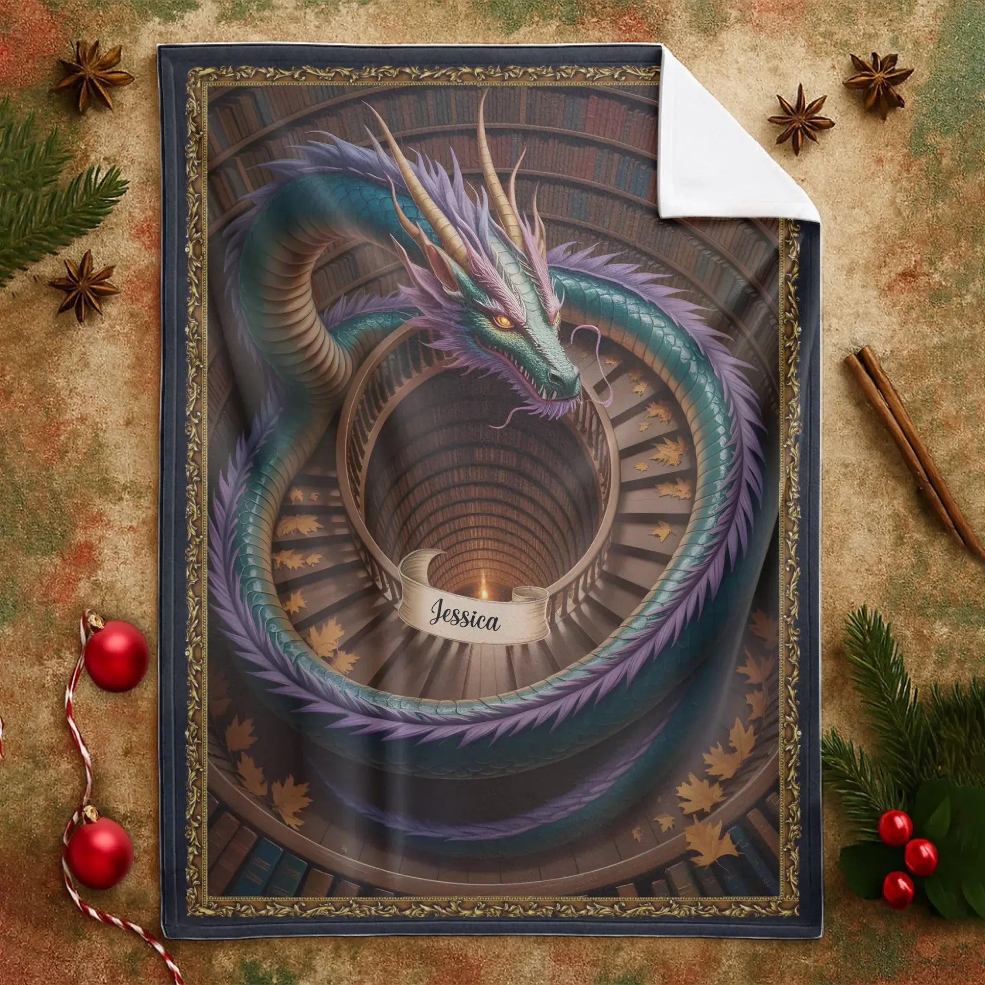 The mysterious Dragon In The Ancient Library - Personalized Books Lovers Custom Blanket