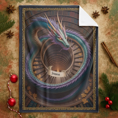 The mysterious Dragon In The Ancient Library - Personalized Books Lovers Custom Blanket