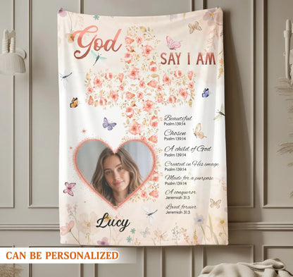 God Says I Am Loved And Chosen - Personalized Christian Bible Verse Custom Blanket
